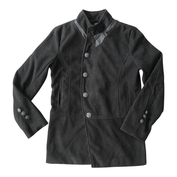 Zhelin Black Pea Coat with Stand-Up Collar